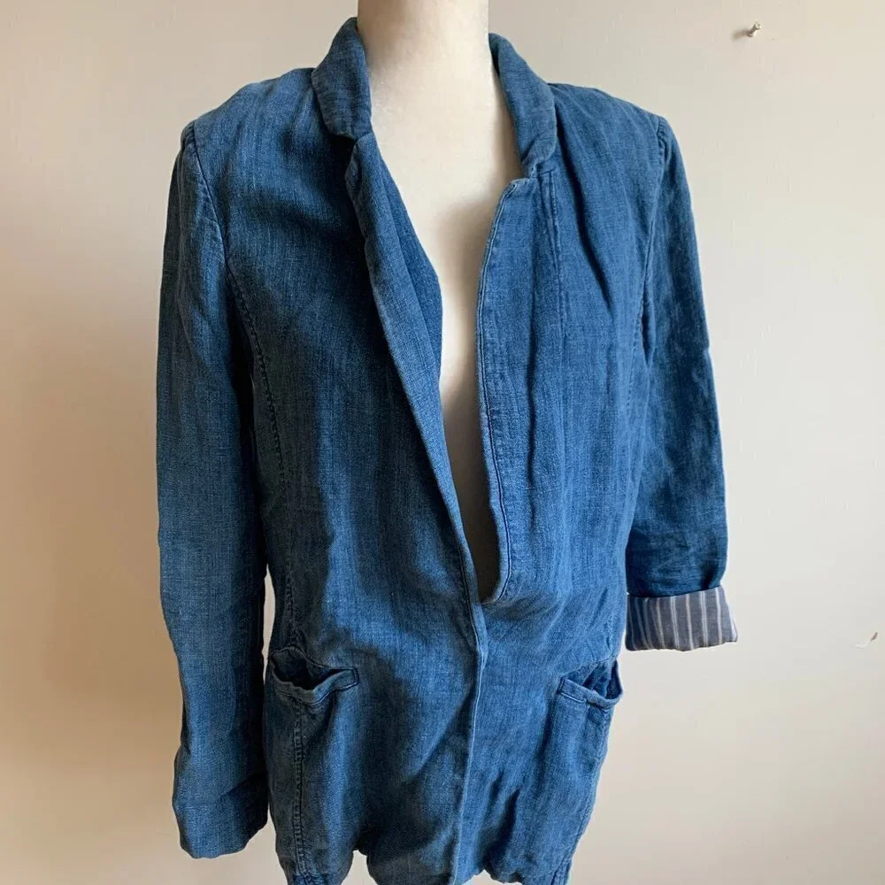 Free People Linen jean jacket blazer sz XS NWOT - Picture 1 of 8